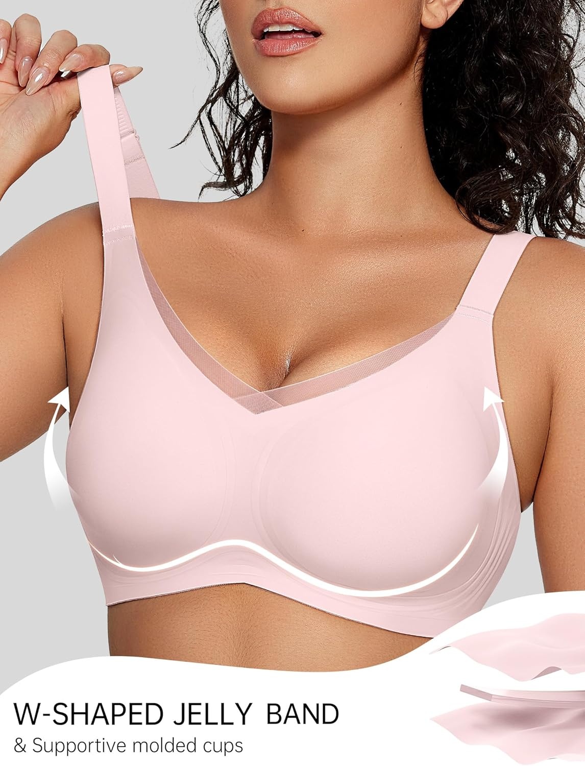 image:imageOEAK Womens Wireless Jelly Bras V Mesh Comfortable Bralette Supportive Tshirt Bra No Underwire Seamless Push Up Everyday BrasPink