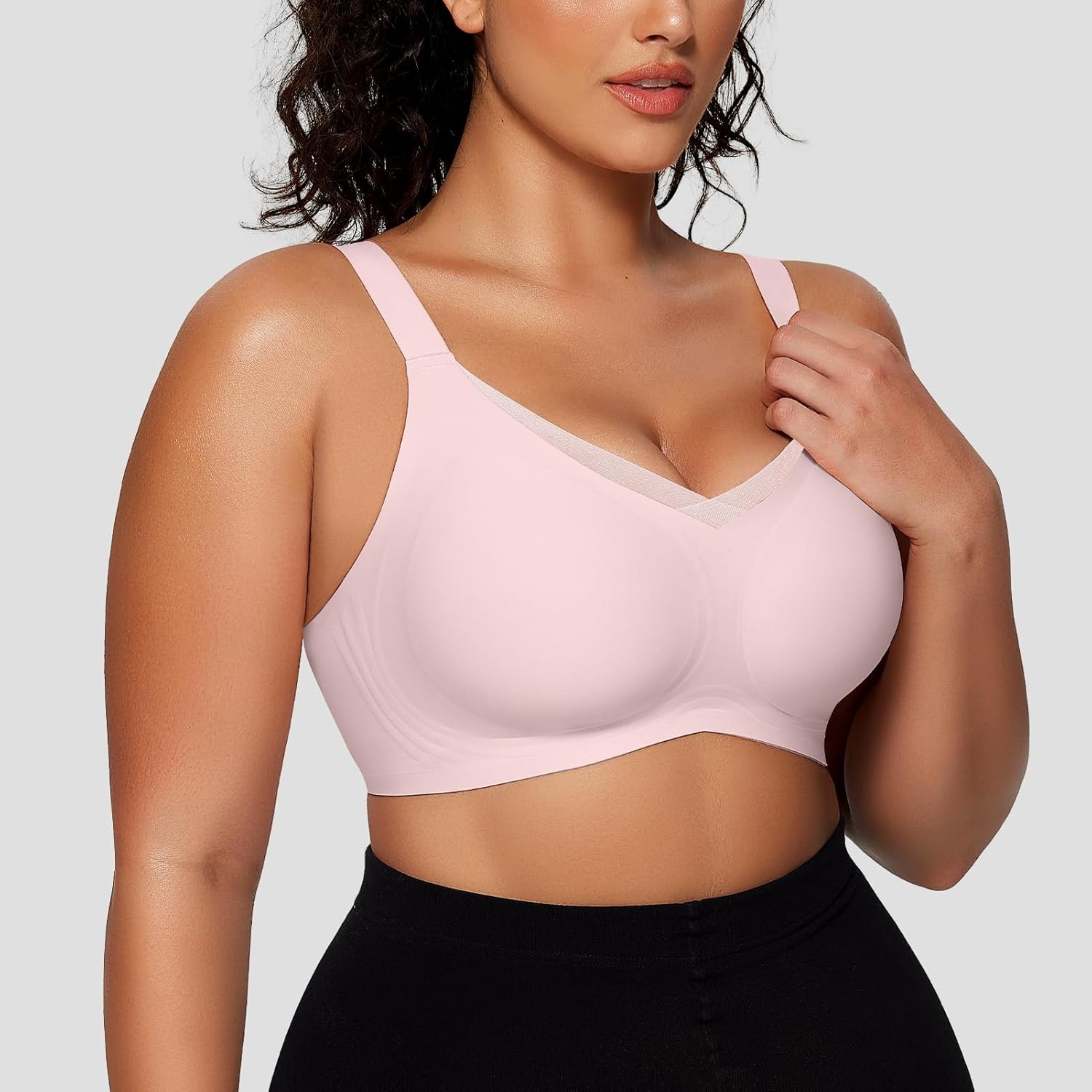 image:imageOEAK Womens Wireless Jelly Bras V Mesh Comfortable Bralette Supportive Tshirt Bra No Underwire Seamless Push Up Everyday BrasPink