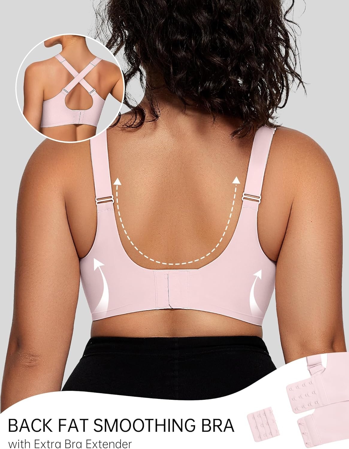 image:imageOEAK Womens Wireless Jelly Bras V Mesh Comfortable Bralette Supportive Tshirt Bra No Underwire Seamless Push Up Everyday BrasPink