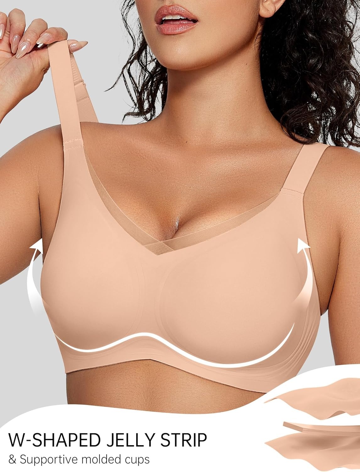 image:imageOEAK Womens Wireless Jelly Bras V Mesh Comfortable Bralette Supportive Tshirt Bra No Underwire Seamless Push Up Everyday BrasPraline