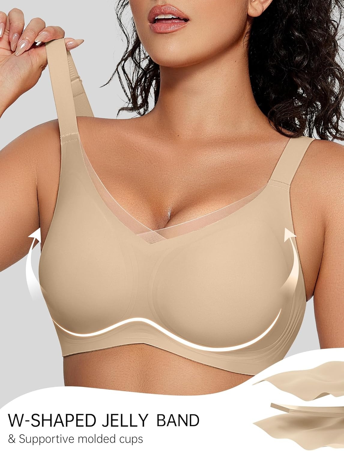 image:imageOEAK Womens Wireless Jelly Bras V Mesh Comfortable Bralette Supportive Tshirt Bra No Underwire Seamless Push Up Everyday BrasSemolina