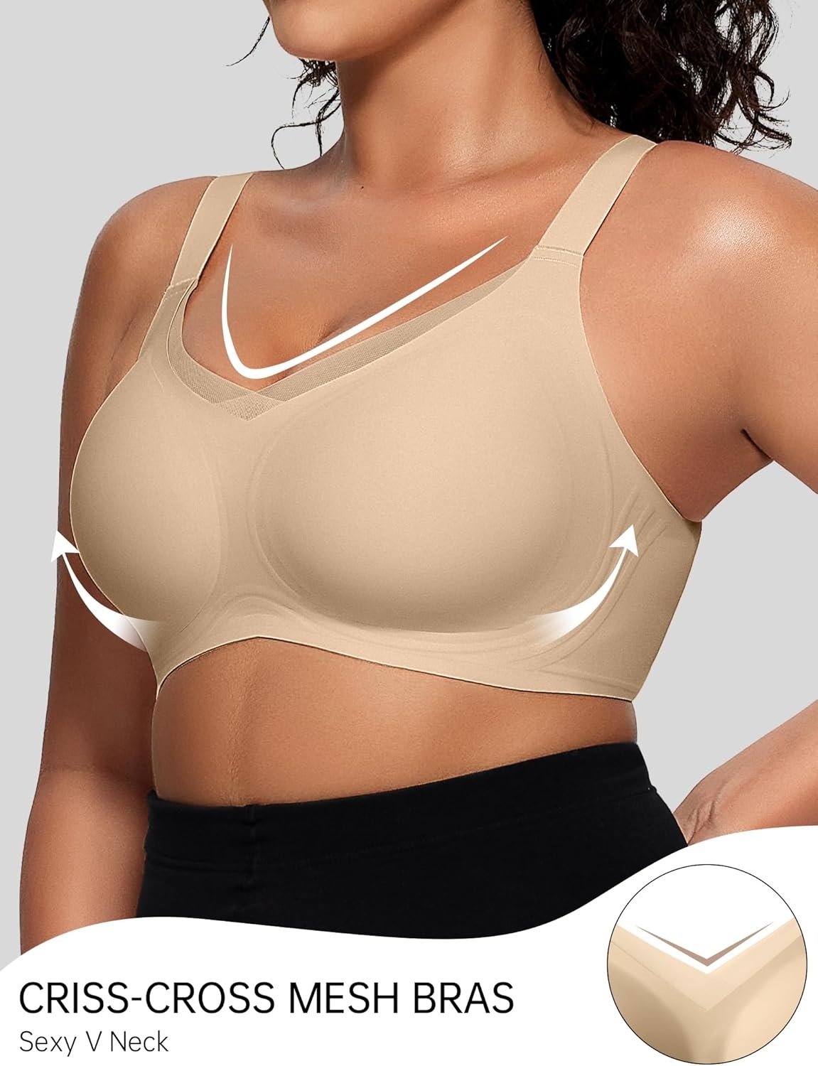 image:imageOEAK Womens Wireless Jelly Bras V Mesh Comfortable Bralette Supportive Tshirt Bra No Underwire Seamless Push Up Everyday BrasSemolina