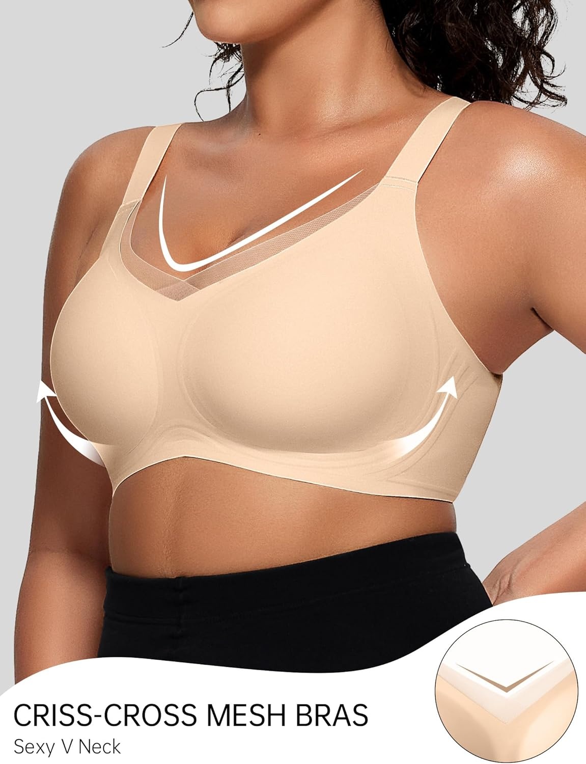 image:imageOEAK Womens Wireless Jelly Bras V Mesh Comfortable Bralette Supportive Tshirt Bra No Underwire Seamless Push Up Everyday BrasSkin