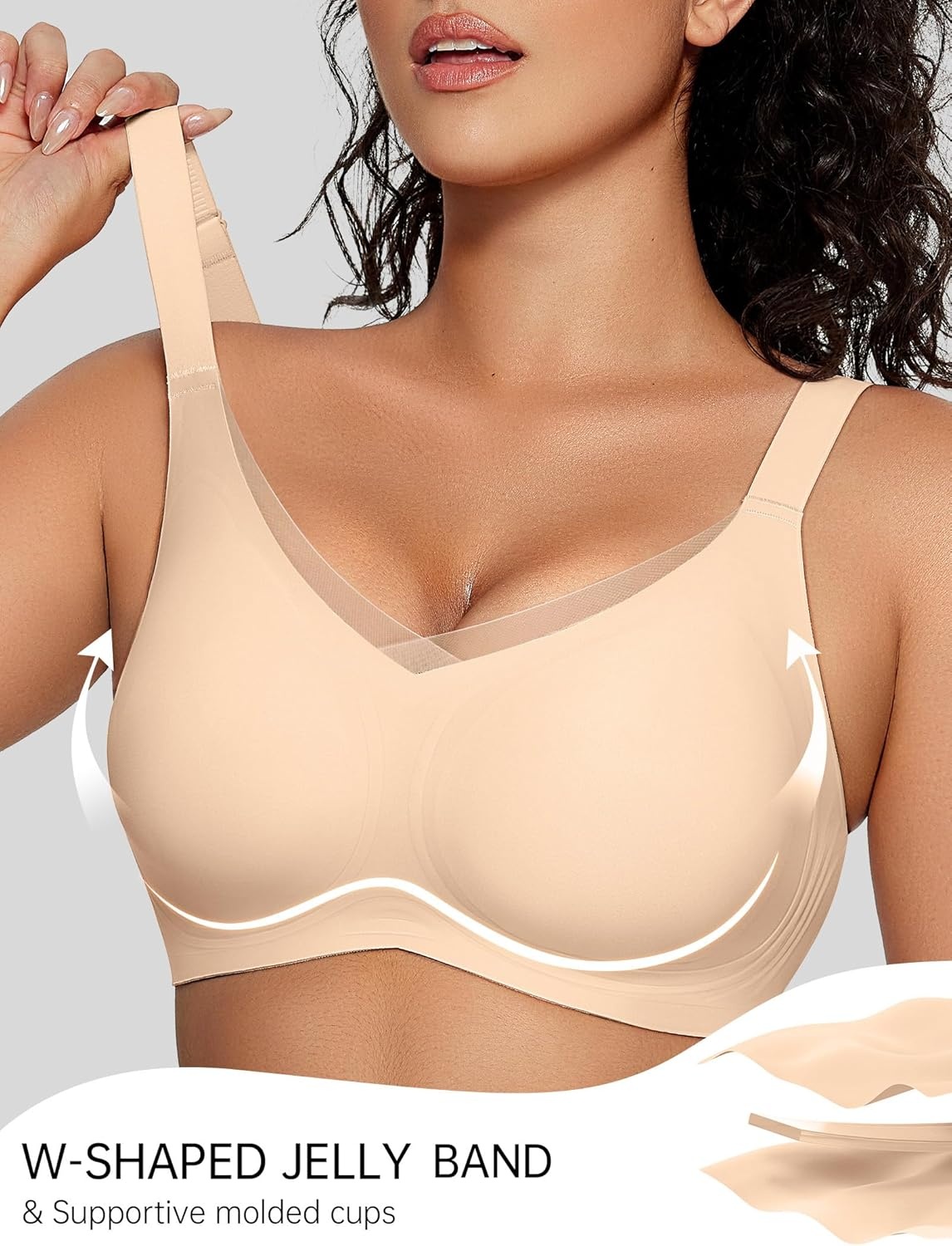 image:imageOEAK Womens Wireless Jelly Bras V Mesh Comfortable Bralette Supportive Tshirt Bra No Underwire Seamless Push Up Everyday BrasSkin