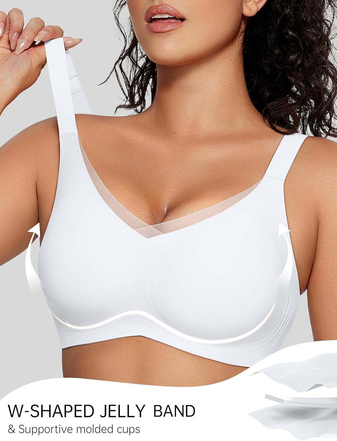 image:imageOEAK Womens Wireless Jelly Bras V Mesh Comfortable Bralette Supportive Tshirt Bra No Underwire Seamless Push Up Everyday BrasWhite