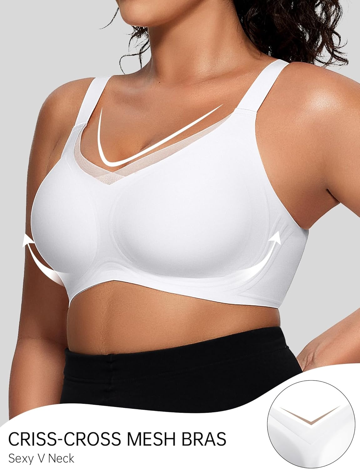 image:imageOEAK Womens Wireless Jelly Bras V Mesh Comfortable Bralette Supportive Tshirt Bra No Underwire Seamless Push Up Everyday BrasWhite