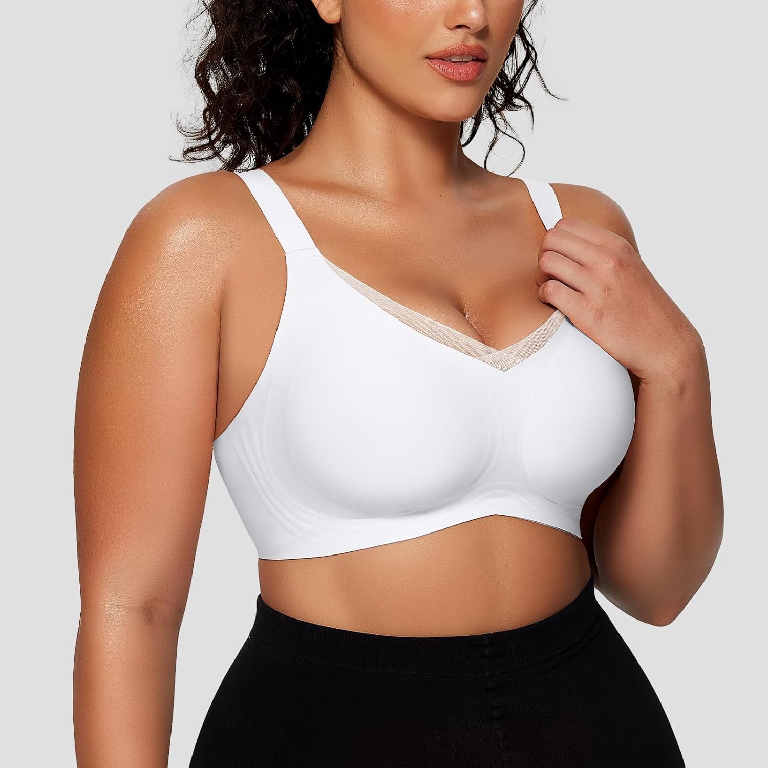 image:imageOEAK Womens Wireless Jelly Bras V Mesh Comfortable Bralette Supportive Tshirt Bra No Underwire Seamless Push Up Everyday BrasWhite