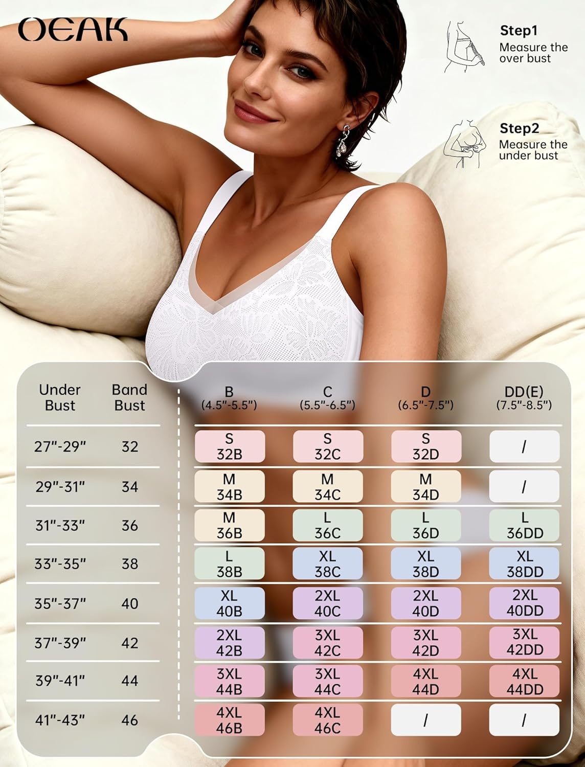 image:imageOEAK Womens Wireless Jelly Bras V Mesh Comfortable Bralette Supportive Tshirt Bra No Underwire Seamless Push Up Everyday BrasWhite Lace