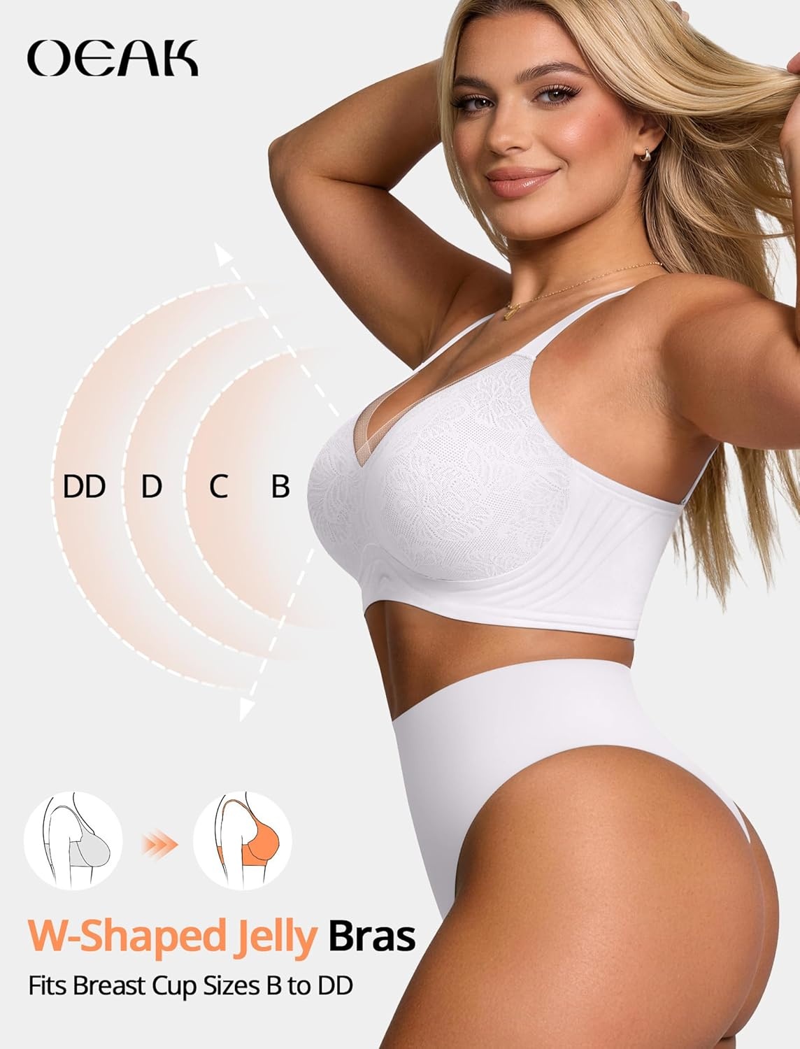 image:imageOEAK Womens Wireless Jelly Bras V Mesh Comfortable Bralette Supportive Tshirt Bra No Underwire Seamless Push Up Everyday BrasWhite Lace