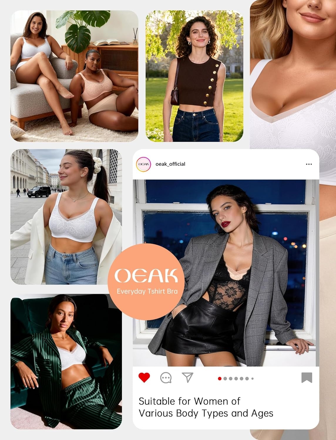 image:imageOEAK Womens Wireless Jelly Bras V Mesh Comfortable Bralette Supportive Tshirt Bra No Underwire Seamless Push Up Everyday BrasWhite Lace