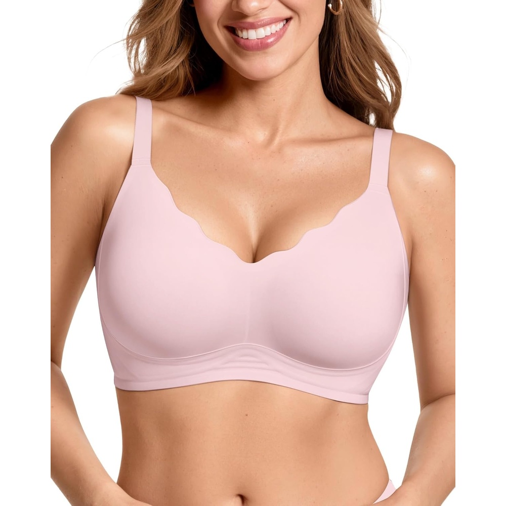 image:imageOEAK Womens Wireless Jelly Bras Push Up Bralette Full Coverage No Underwire Bra Comfortable Everyday Seamless Tshirt BrasPink