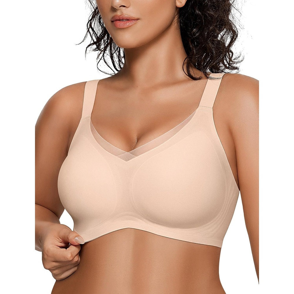 image:imageOEAK Womens Wireless Jelly Bras V Mesh Comfortable Bralette Supportive Tshirt Bra No Underwire Seamless Push Up Everyday BrasNude