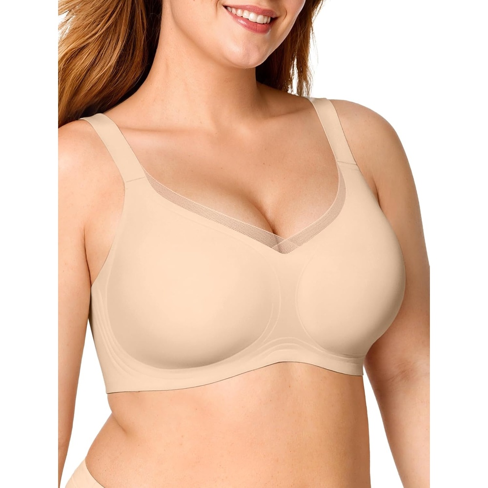 image:imageOEAK Womens Wireless Jelly Bras V Mesh Comfortable Bralette Supportive Tshirt Bra No Underwire Seamless Push Up Everyday BrasSkin