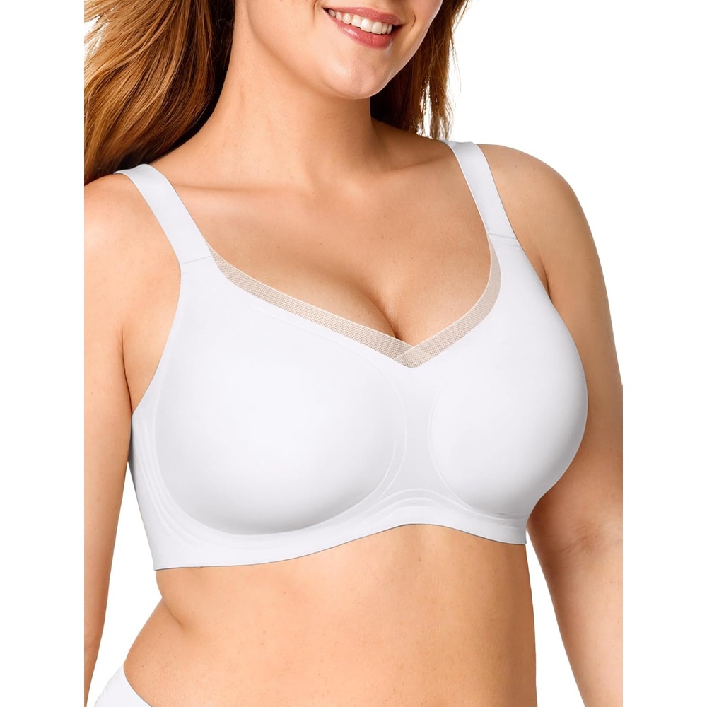 image:imageOEAK Womens Wireless Jelly Bras V Mesh Comfortable Bralette Supportive Tshirt Bra No Underwire Seamless Push Up Everyday BrasWhite