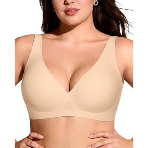 image:imageOEAK Womens Deep V Bras Wireless Comfortable Bra Supportive No Underwire Bras Tshirt Push Up Bralettes Plunge Seamless BraBeige