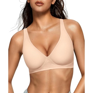 image:imageOEAK Womens Deep V Bras Wireless Comfortable Bra Supportive No Underwire Bras Tshirt Push Up Bralettes Plunge Seamless BraBlush Nude
