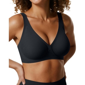 image:imageOEAK Womens Deep V Bras Wireless Comfortable Bra Supportive No Underwire Bras Tshirt Push Up Bralettes Plunge Seamless BraCool Black