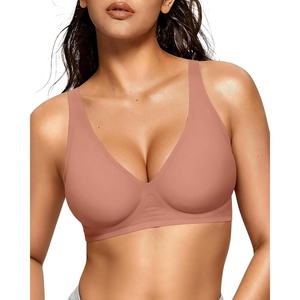 image:imageOEAK Womens Deep V Bras Wireless Comfortable Bra Supportive No Underwire Bras Tshirt Push Up Bralettes Plunge Seamless BraDusty Pink