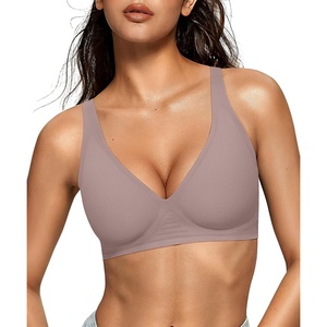 image:imageOEAK Womens Deep V Bras Wireless Comfortable Bra Supportive No Underwire Bras Tshirt Push Up Bralettes Plunge Seamless BraGrey