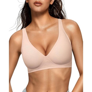 image:imageOEAK Womens Deep V Bras Wireless Comfortable Bra Supportive No Underwire Bras Tshirt Push Up Bralettes Plunge Seamless BraJacquard Nude