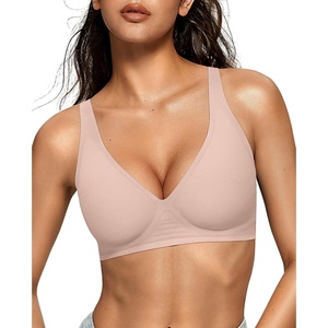 image:imageOEAK Womens Deep V Bras Wireless Comfortable Bra Supportive No Underwire Bras Tshirt Push Up Bralettes Plunge Seamless BraNude
