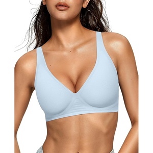 image:imageOEAK Womens Deep V Bras Wireless Comfortable Bra Supportive No Underwire Bras Tshirt Push Up Bralettes Plunge Seamless BraSky Blue