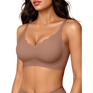 image:imageOEAK Womens Wireless Jelly Bras Push Up Bralette Full Coverage No Underwire Bra Comfortable Everyday Seamless Tshirt BrasCoffee