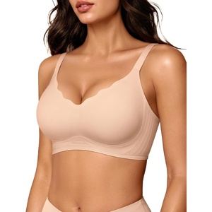 image:imageOEAK Womens Wireless Jelly Bras Push Up Bralette Full Coverage No Underwire Bra Comfortable Everyday Seamless Tshirt BrasOatmeal
