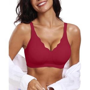image:imageOEAK Womens Wireless Jelly Bras Push Up Bralette Full Coverage No Underwire Bra Comfortable Everyday Seamless Tshirt BrasWine Red