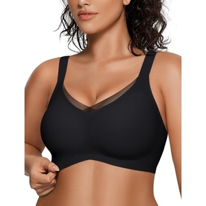 image:imageOEAK Womens Wireless Jelly Bras V Mesh Comfortable Bralette Supportive Tshirt Bra No Underwire Seamless Push Up Everyday BrasBlack
