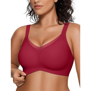 image:imageOEAK Womens Wireless Jelly Bras V Mesh Comfortable Bralette Supportive Tshirt Bra No Underwire Seamless Push Up Everyday BrasRed