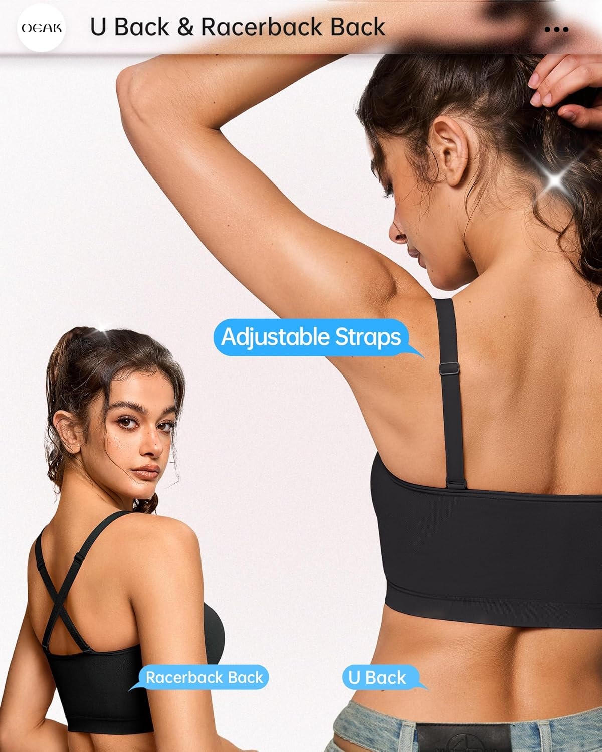 image:imageOEAK Bralettes for Women No Padding Comfortable Wireless Bras Seamless Bralette No Underwire Bra Cute Everyday Tshirt BrasBlack