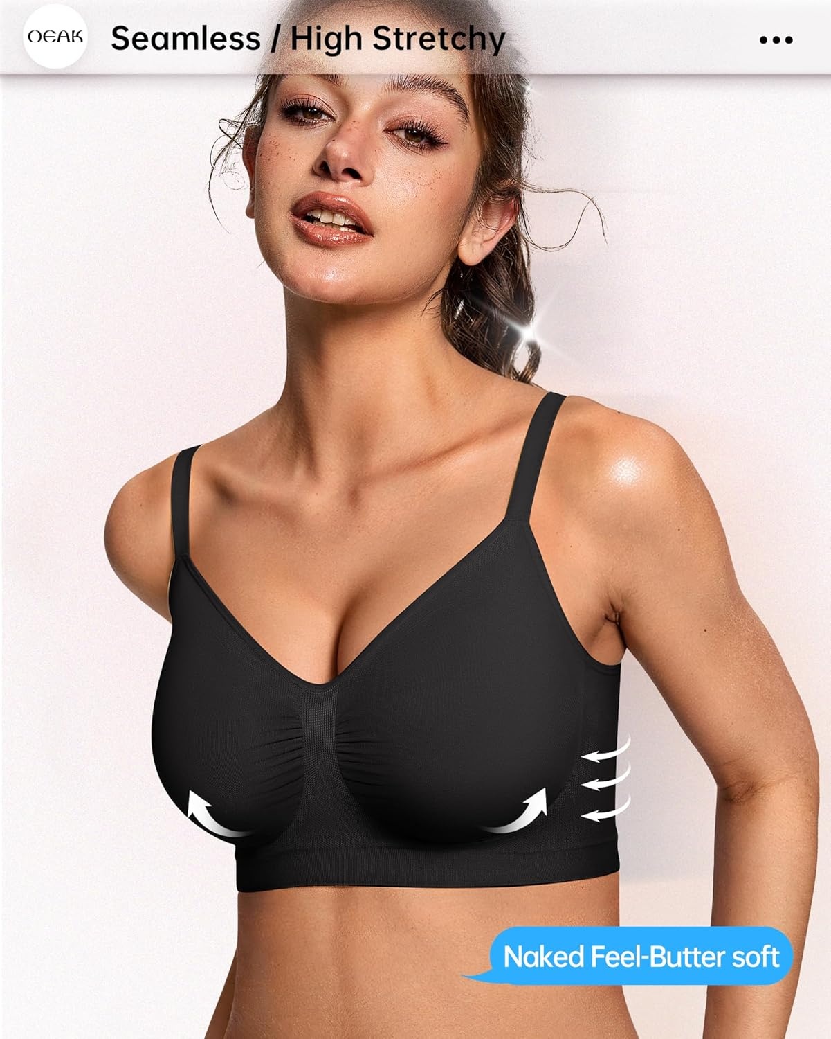 image:imageOEAK Bralettes for Women No Padding Comfortable Wireless Bras Seamless Bralette No Underwire Bra Cute Everyday Tshirt BrasBlack