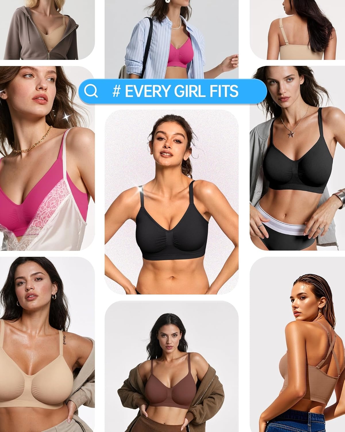 image:imageOEAK Bralettes for Women No Padding Comfortable Wireless Bras Seamless Bralette No Underwire Bra Cute Everyday Tshirt BrasBlack