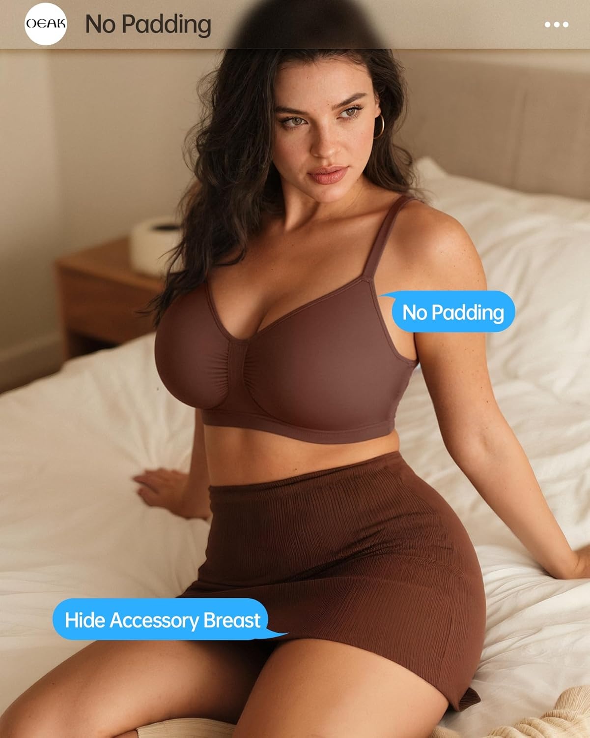 image:imageOEAK Bralettes for Women No Padding Comfortable Wireless Bras Seamless Bralette No Underwire Bra Cute Everyday Tshirt BrasChocolate