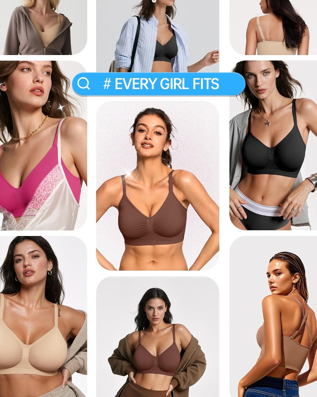 image:imageOEAK Bralettes for Women No Padding Comfortable Wireless Bras Seamless Bralette No Underwire Bra Cute Everyday Tshirt BrasChocolate