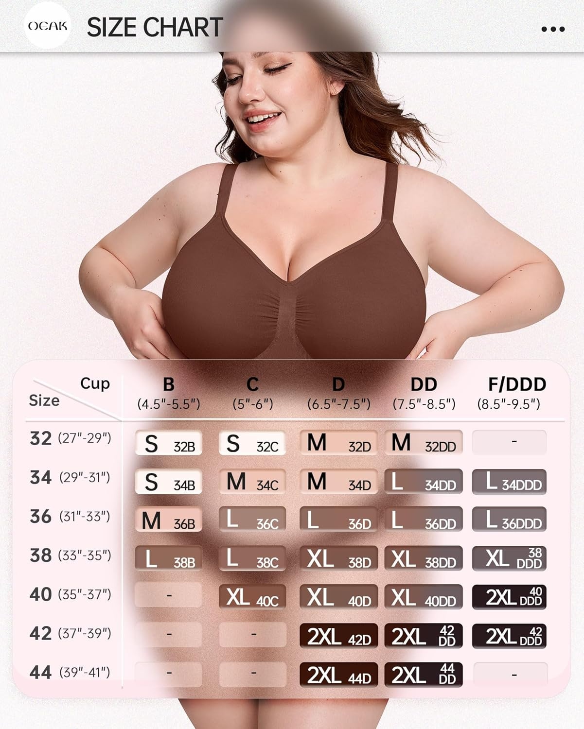 image:imageOEAK Bralettes for Women No Padding Comfortable Wireless Bras Seamless Bralette No Underwire Bra Cute Everyday Tshirt BrasChocolate
