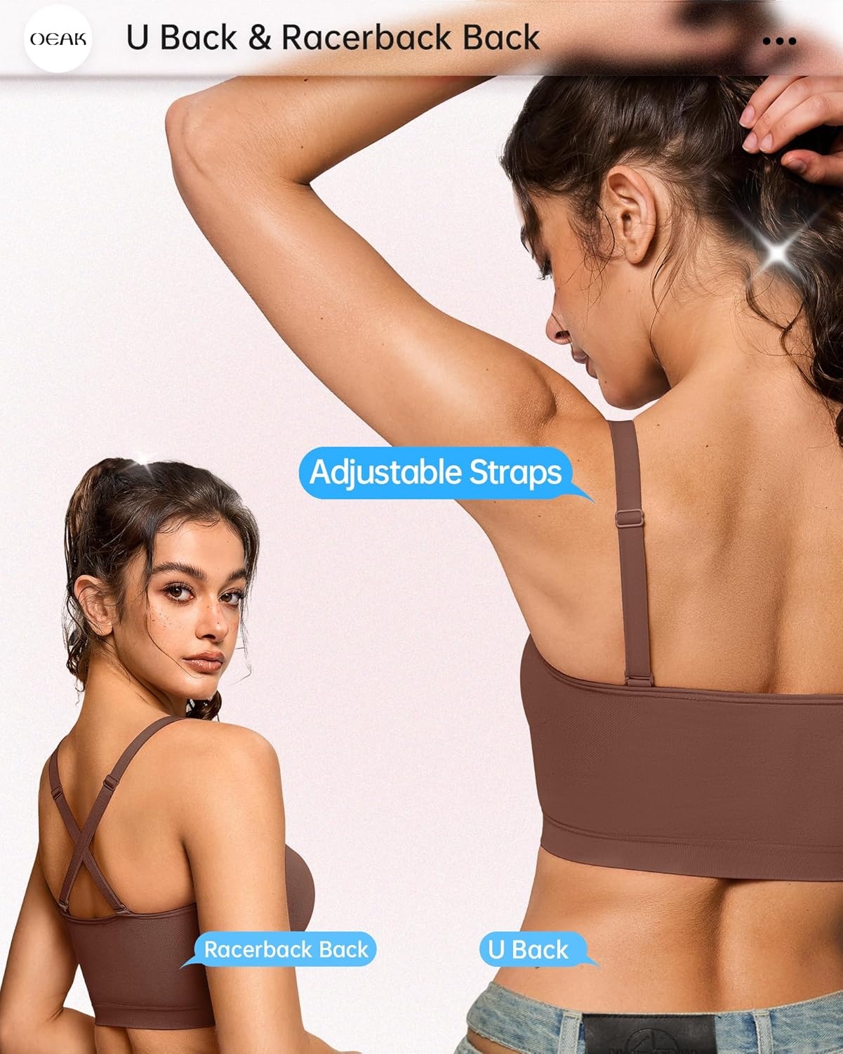 image:imageOEAK Bralettes for Women No Padding Comfortable Wireless Bras Seamless Bralette No Underwire Bra Cute Everyday Tshirt BrasChocolate