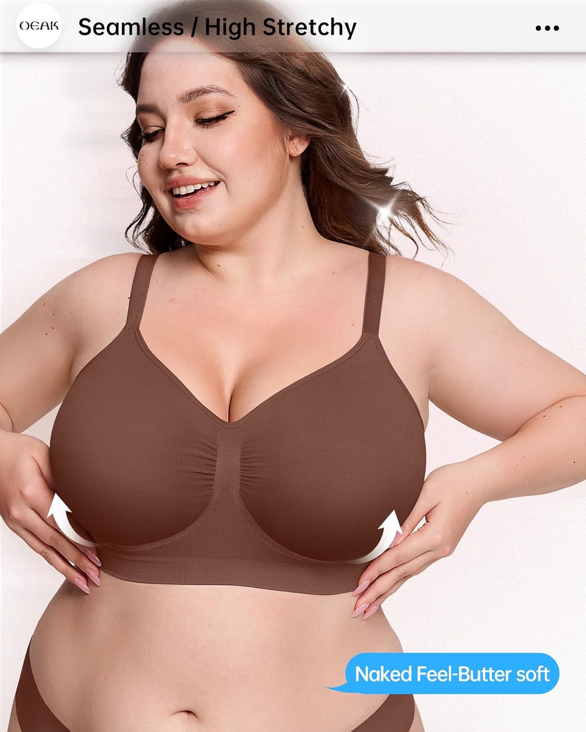 image:imageOEAK Bralettes for Women No Padding Comfortable Wireless Bras Seamless Bralette No Underwire Bra Cute Everyday Tshirt BrasChocolate