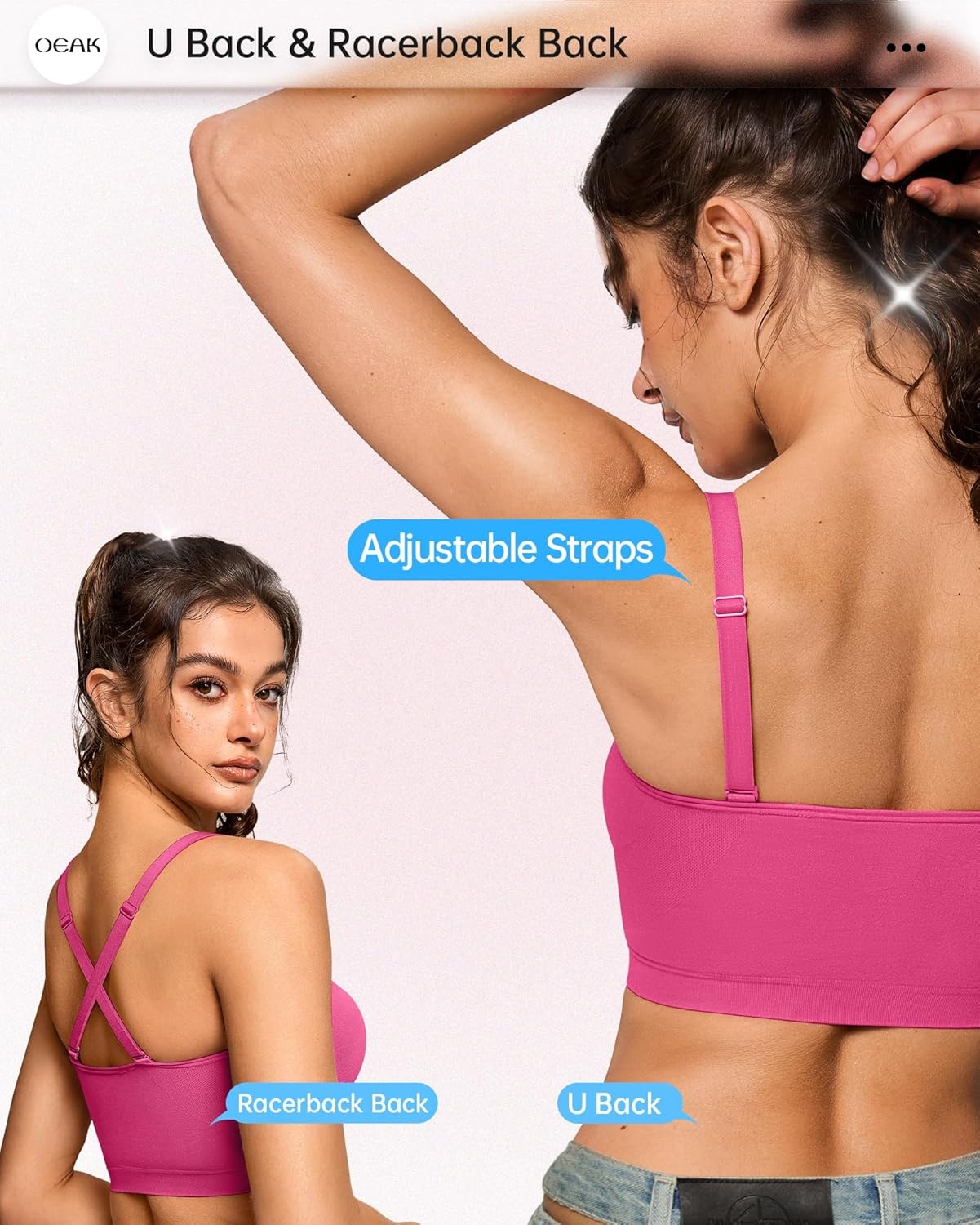 image:imageOEAK Bralettes for Women No Padding Comfortable Wireless Bras Seamless Bralette No Underwire Bra Cute Everyday Tshirt BrasHot Pink