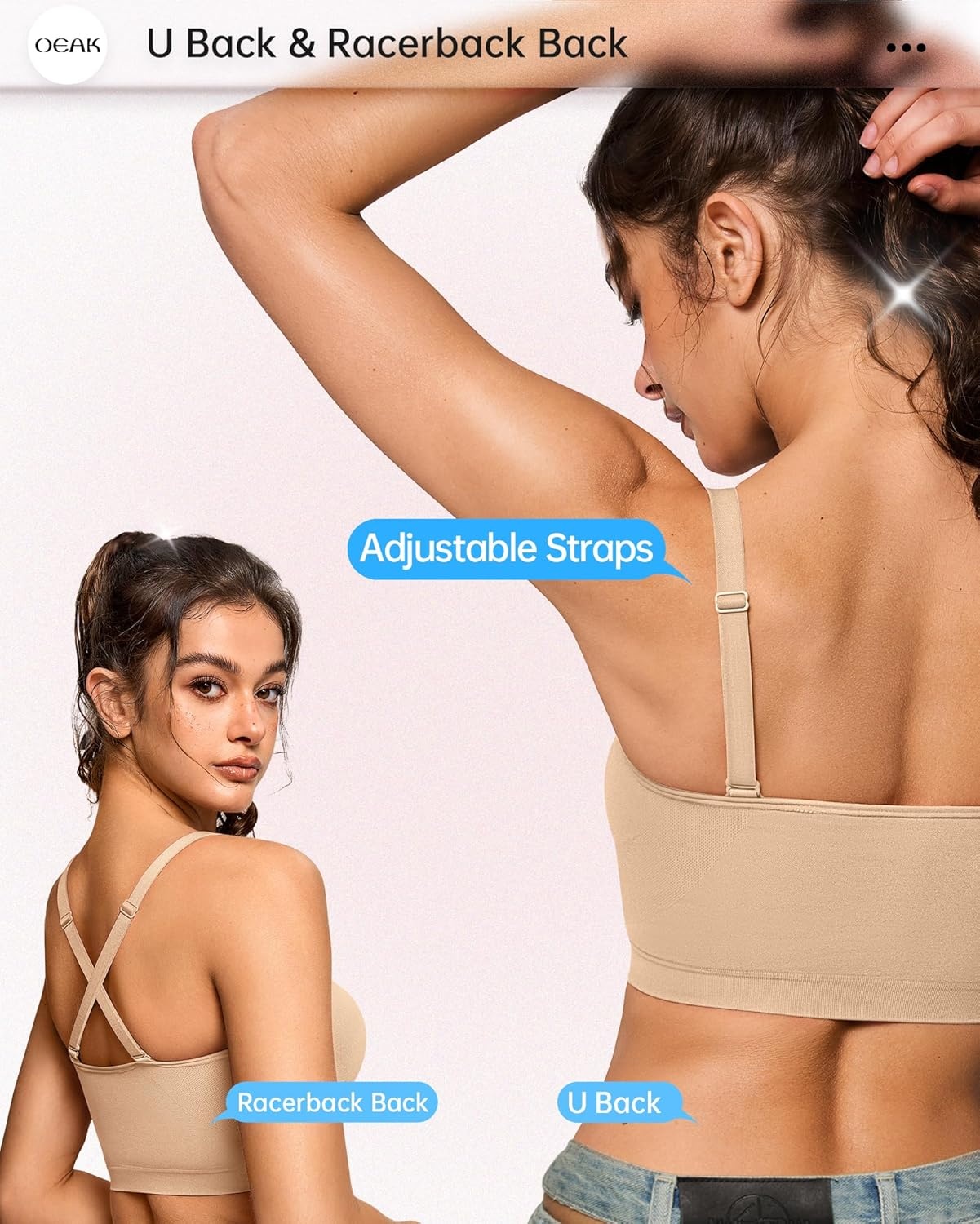 image:imageOEAK Bralettes for Women with Support Comfortable Wireless Bras Seamless Bralette No Underwire Bra Cute Everyday Tshirt Bras Nude L