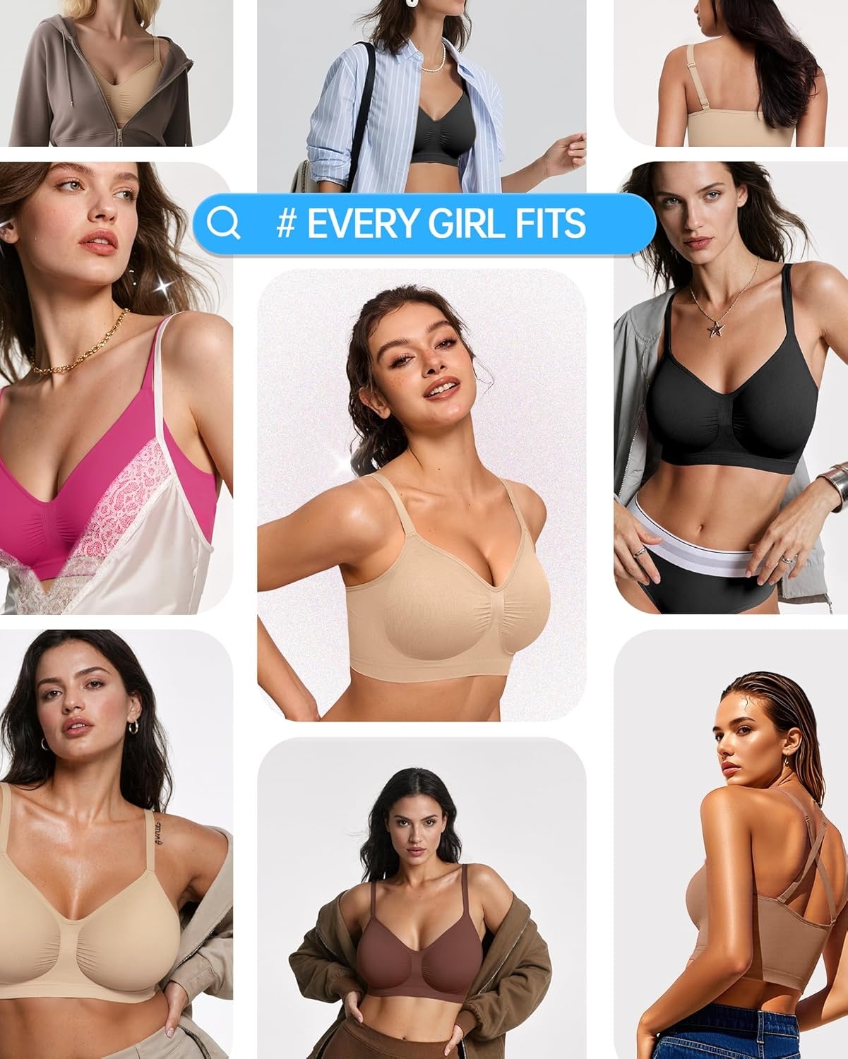 image:imageOEAK Bralettes for Women with Support Comfortable Wireless Bras Seamless Bralette No Underwire Bra Cute Everyday Tshirt Bras Nude L