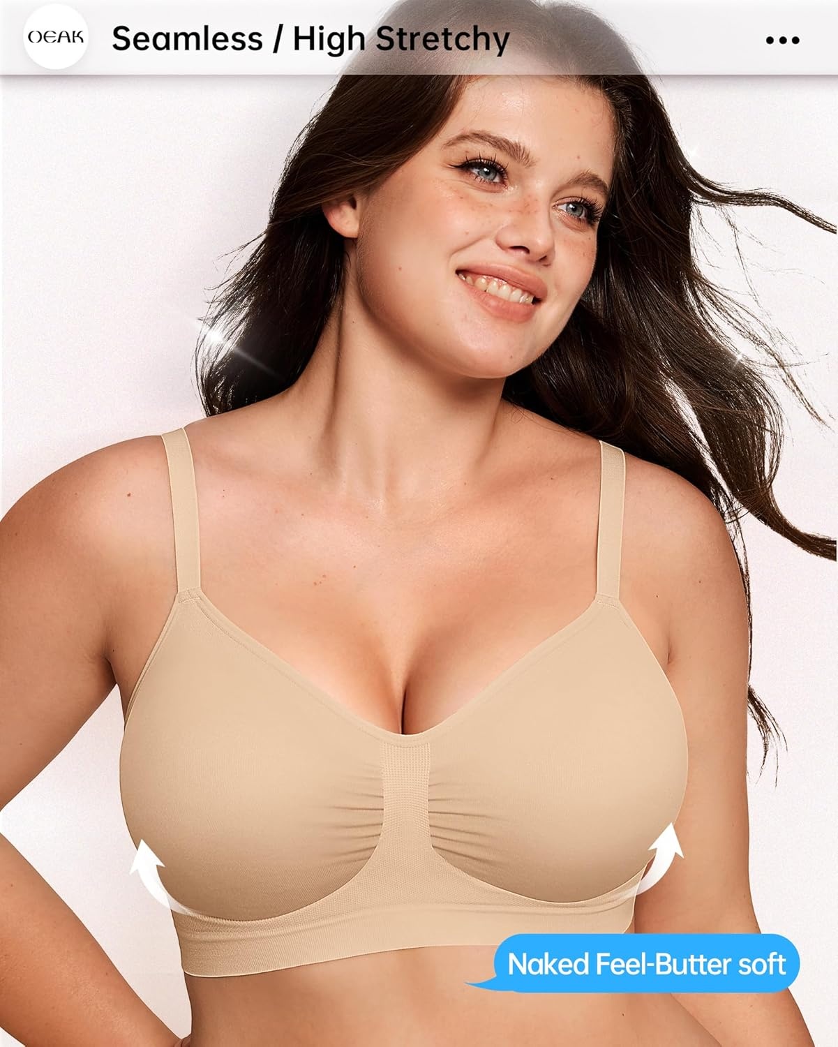 image:imageOEAK Bralettes for Women with Support Comfortable Wireless Bras Seamless Bralette No Underwire Bra Cute Everyday Tshirt Bras Nude L