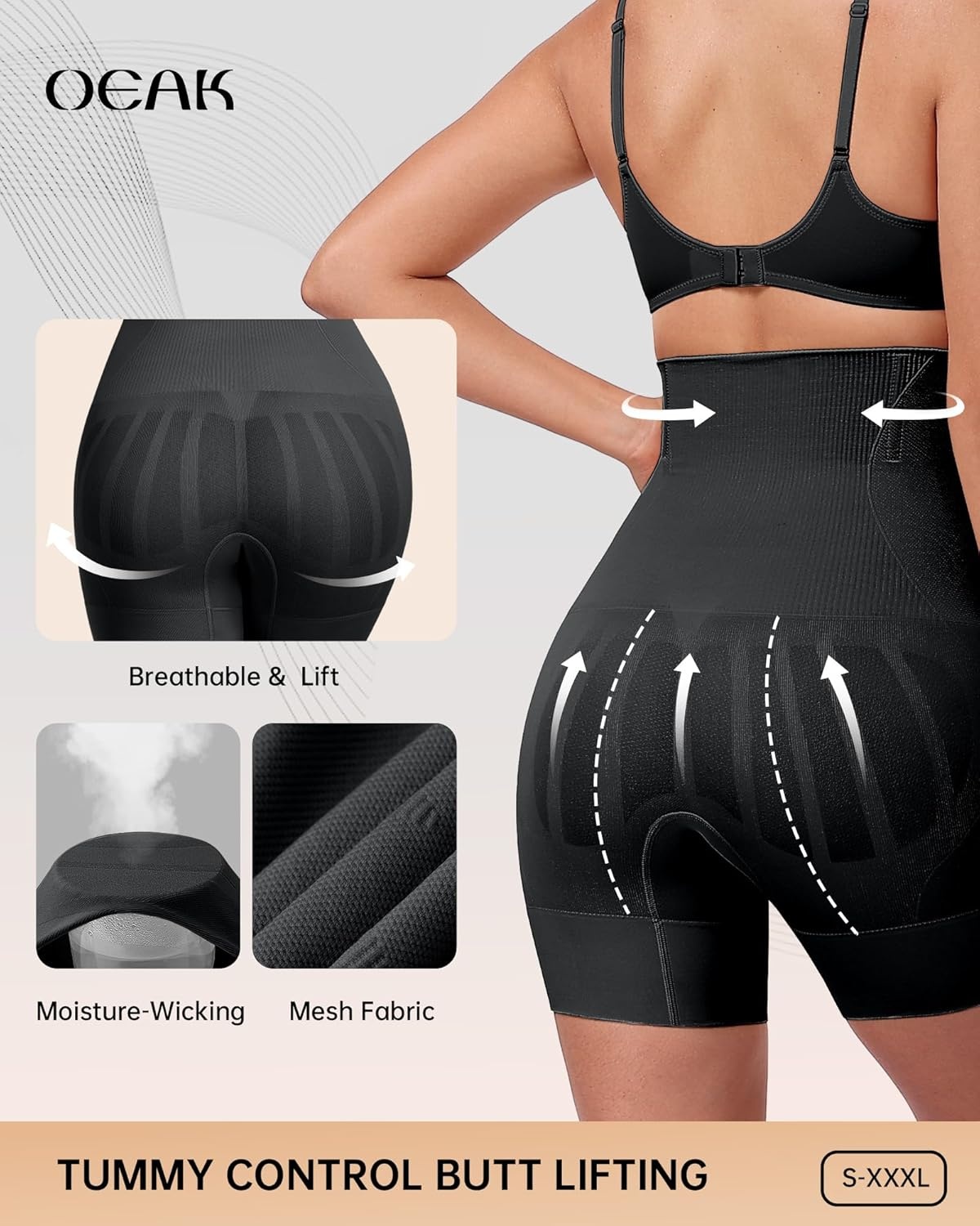 image:imageOEAK Shapewear Tummy Control for Women Thigh Slimmer High Waisted Body Shaper Shorts Butt Lifting Shapewear for Under DressesBlack