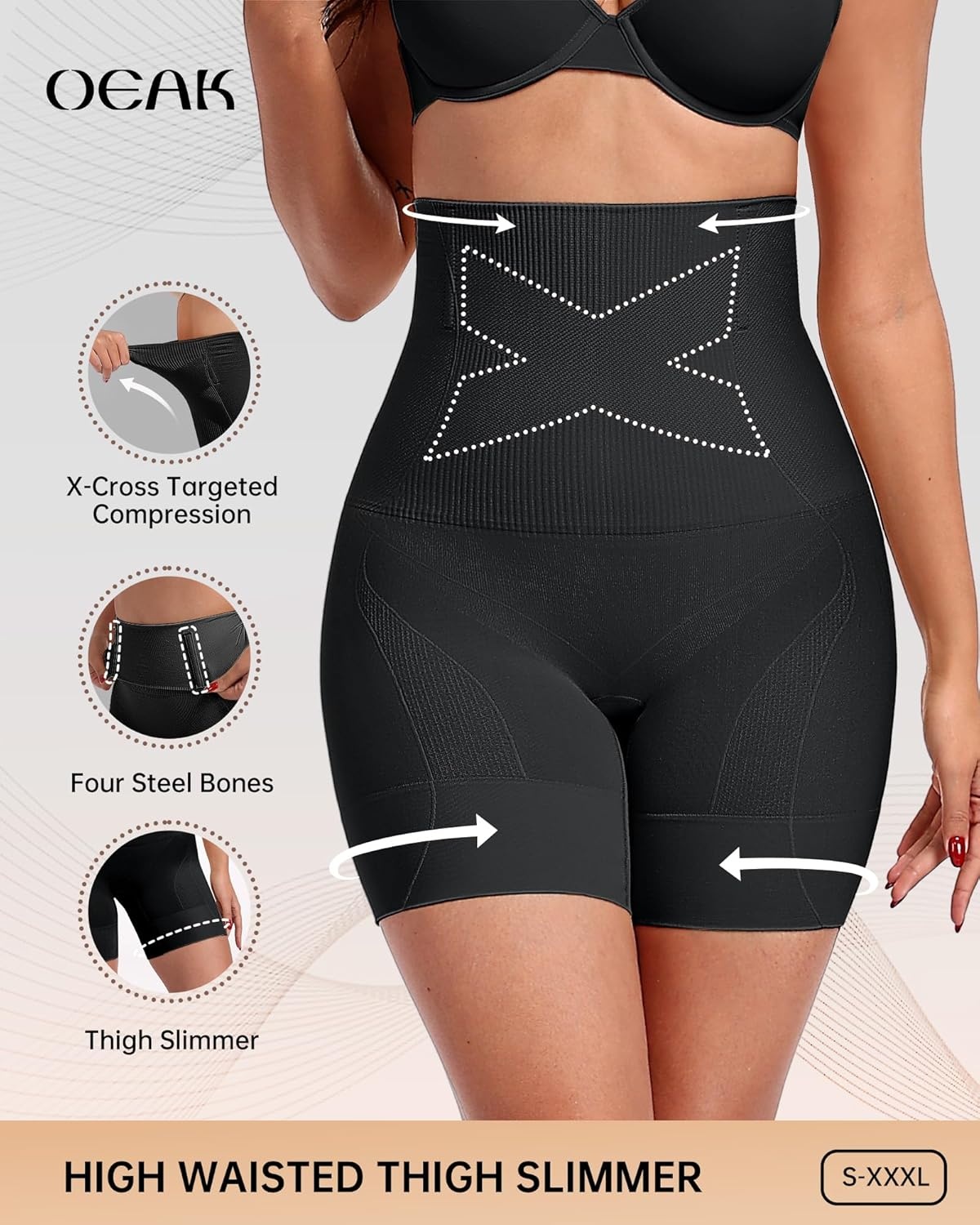 image:imageOEAK Shapewear Tummy Control for Women Thigh Slimmer High Waisted Body Shaper Shorts Butt Lifting Shapewear for Under DressesBlack