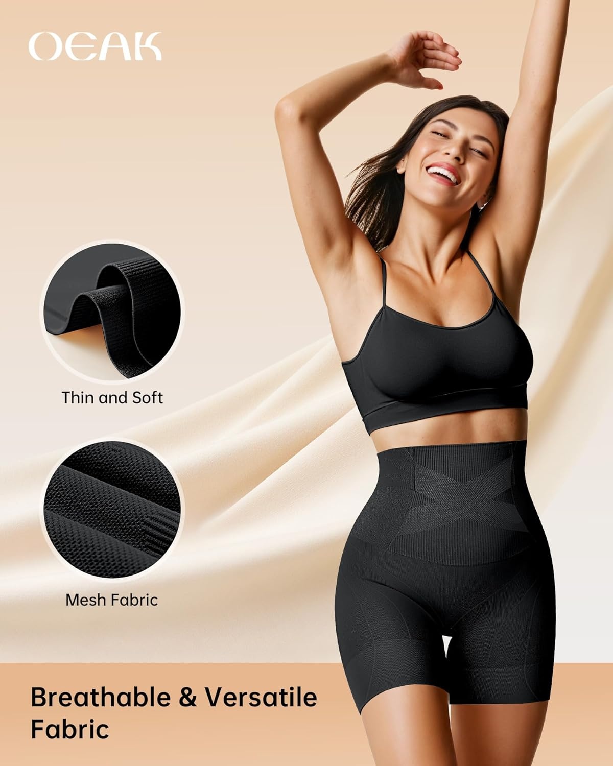 image:imageOEAK Shapewear Tummy Control for Women Thigh Slimmer High Waisted Body Shaper Shorts Butt Lifting Shapewear for Under DressesBlack