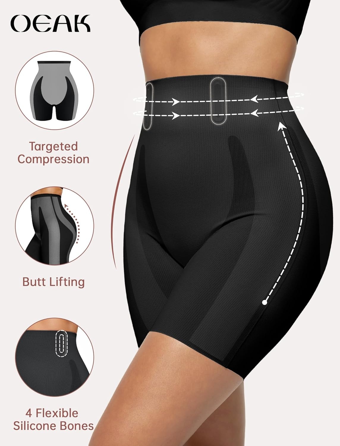 image:imageOEAK Tummy Control Shapewear Shorts amp Supportive Wireless Bras Black L