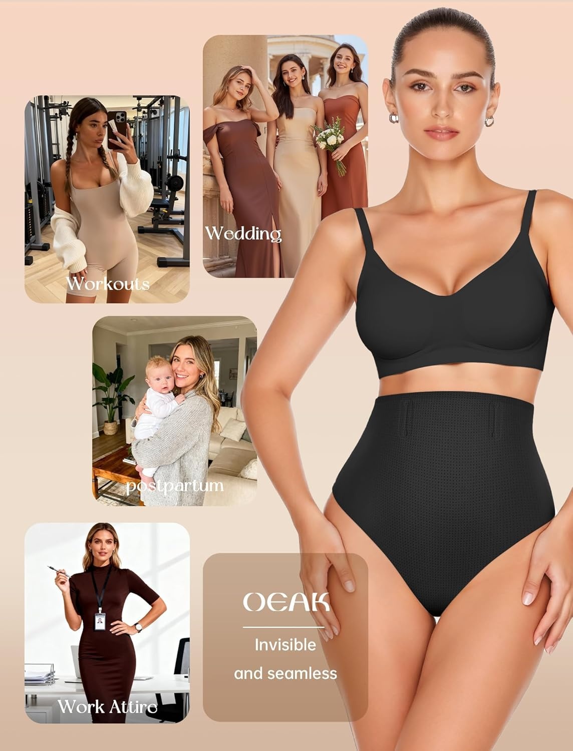 image:imageOEAK Tummy Control Shapewear for Women Seamless Girdle High Waisted Body Shaper Underwear Panty Smooth Under Dress ShapewearBlack