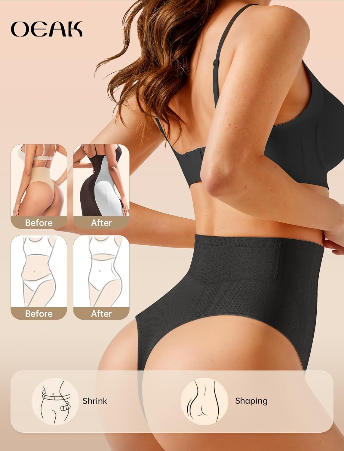 image:imageOEAK Tummy Control Shapewear for Women Seamless Girdle High Waisted Body Shaper Underwear Panty Smooth Under Dress ShapewearBlack