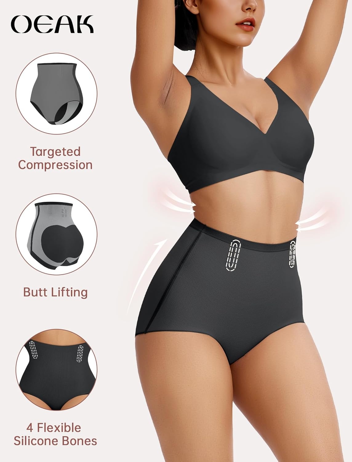 image:imageOEAK Tummy Control Shapewear for Women Seamless Girdle High Waisted Body Shaper Underwear Panty Smooth Under Dress ShapewearBlack